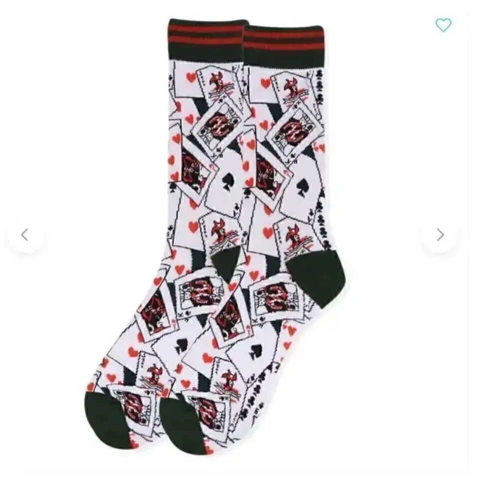 NEW! Poker Playing Cards Men's Novelty Crew Socks Game Jack Queen King Ace Chips